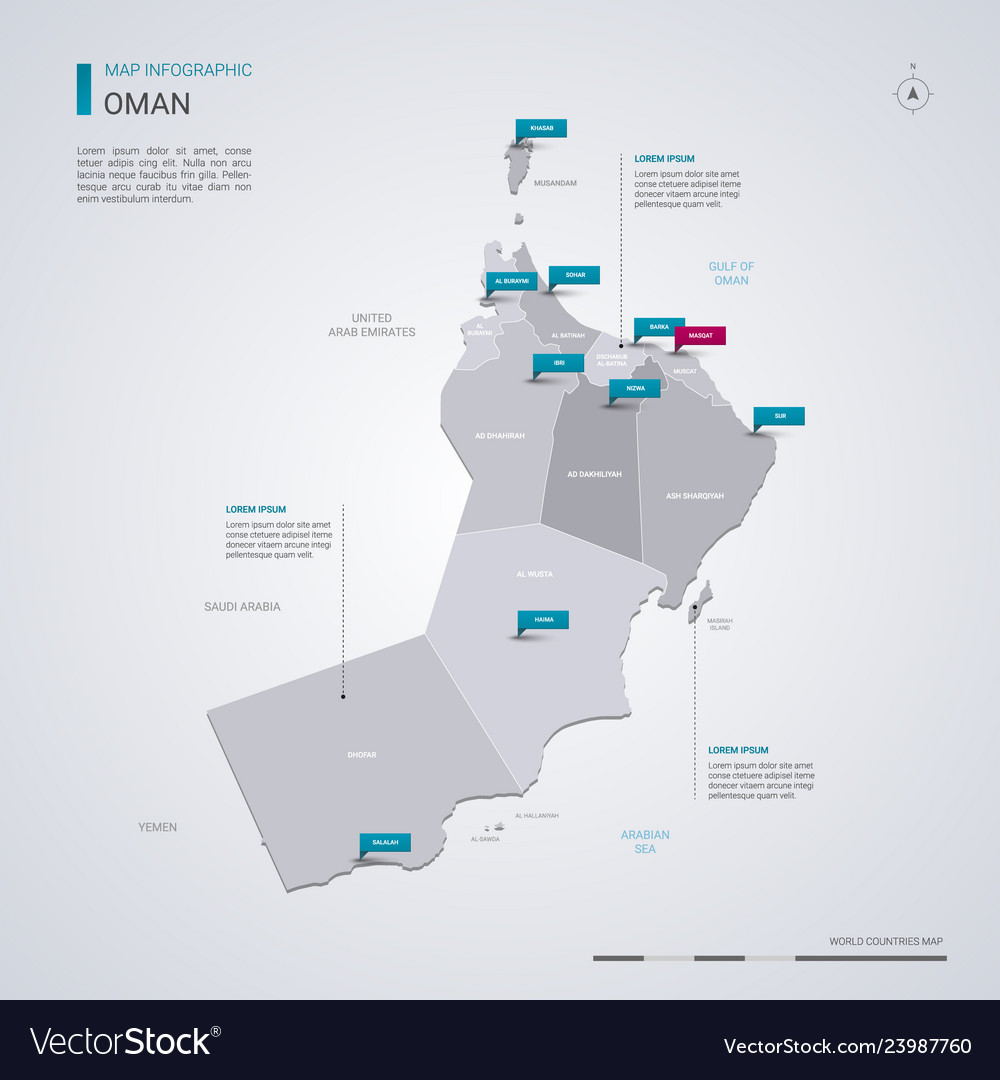 Oman map with infographic elements pointer marks Vector Image