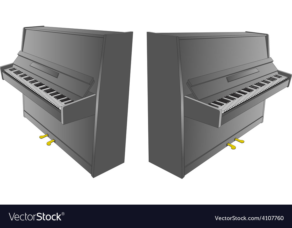 Opened piano drawing with pedals and desk