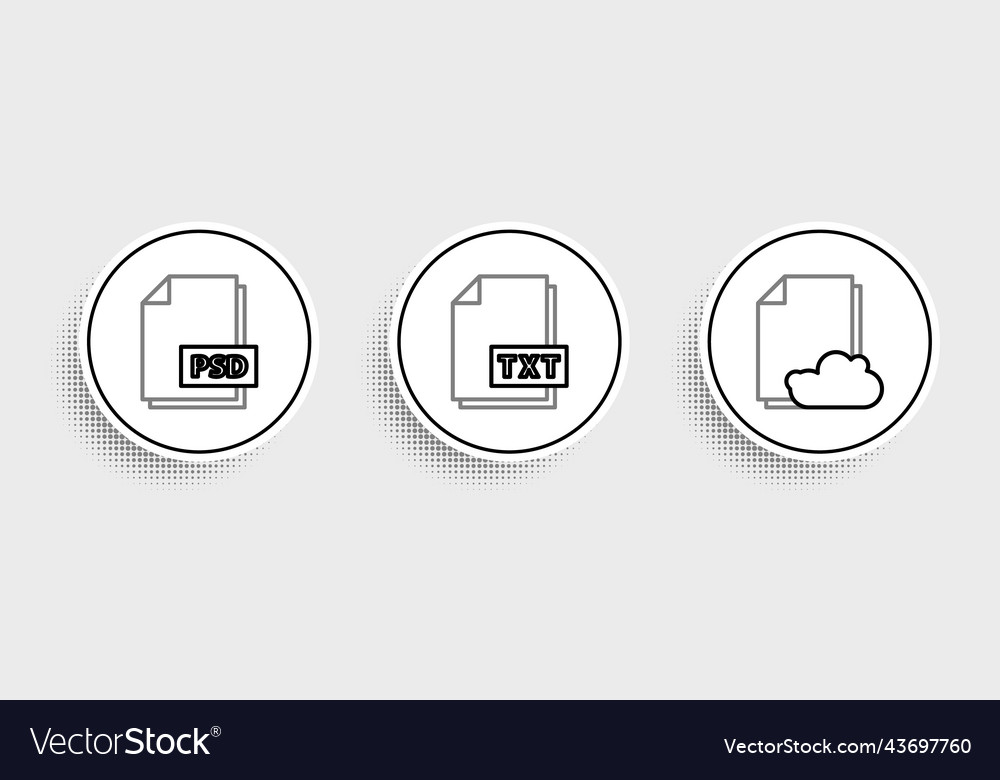 Set line cloud storage text document psd file vector image Set line cloud storage text document psd file