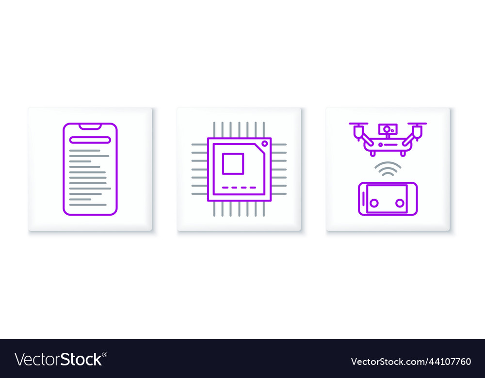 Set line remote aerial drone computer api vector image Set line remote aerial drone computer api