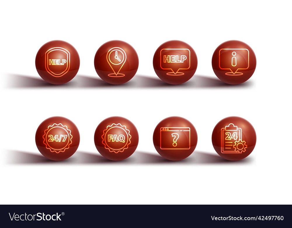 Set line shield with text help clock 24 hours vector image Set line shield with text help clock 24 hours
