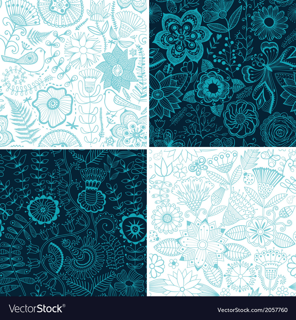 Set of four floral patterns seamlessly tiling