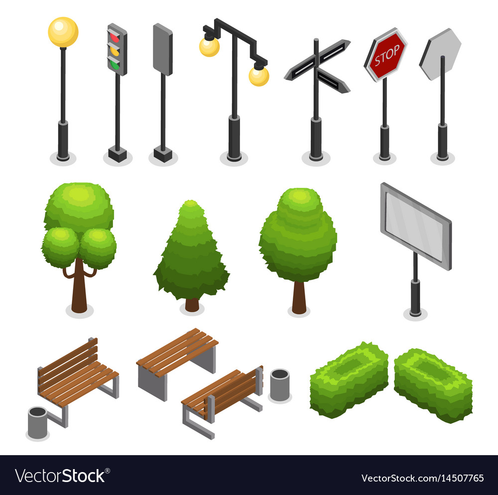 City street elements set Royalty Free Vector Image