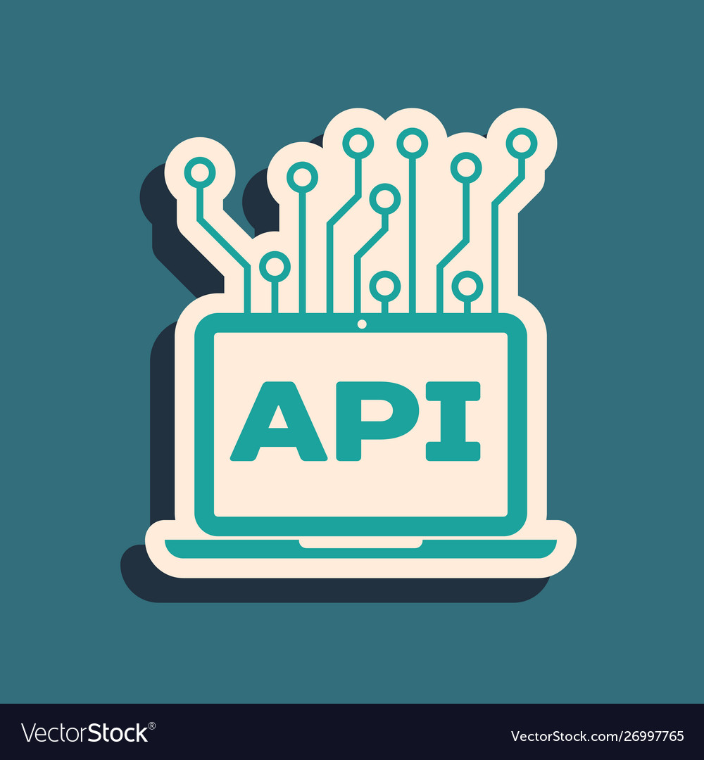 Green computer api interface icon isolated on blue vector image Green computer api interface icon isolated on blue