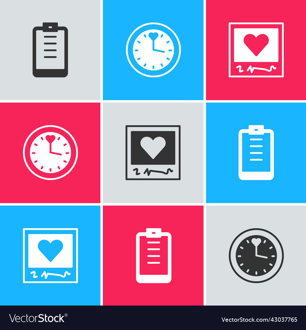 Set clipboard with checklist clock and photo