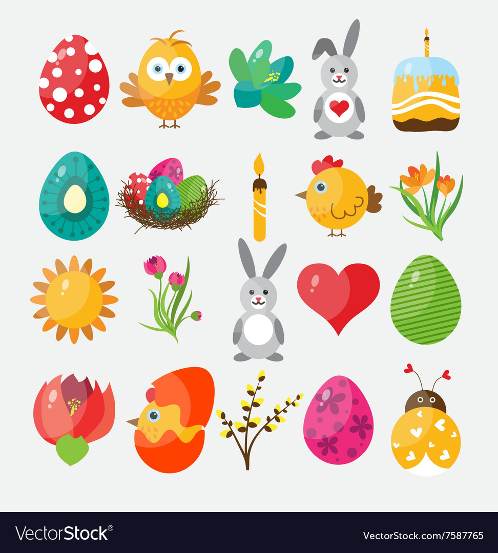 Set easter flat icons