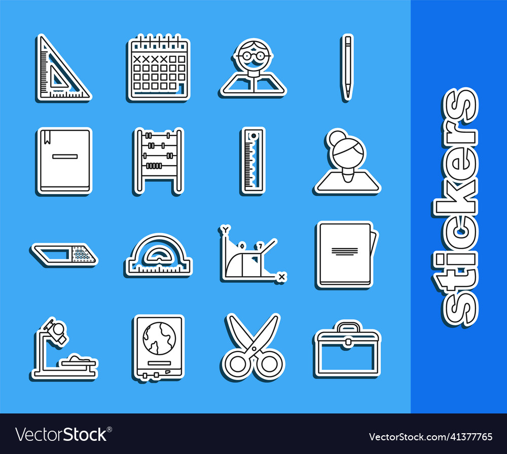 Set line briefcase notebook teacher student
