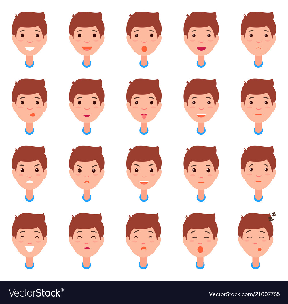 Set Of Man Faces Character Constructor Emotions Vector Image