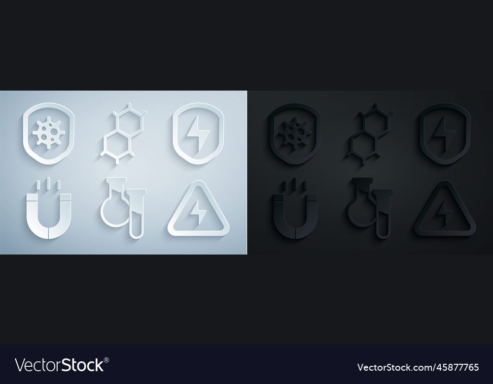 Set test tube and flask secure shield vector image Set test tube and flask secure shield