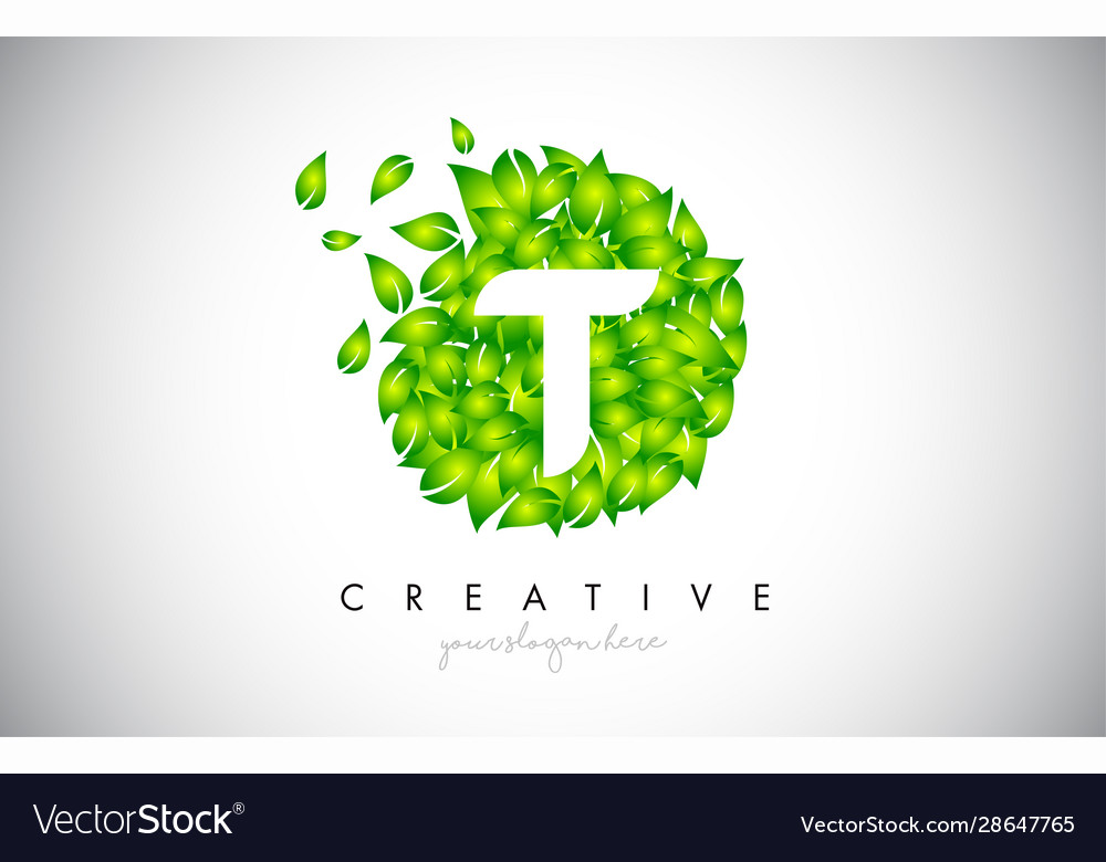 T green leaf logo design eco with multiple