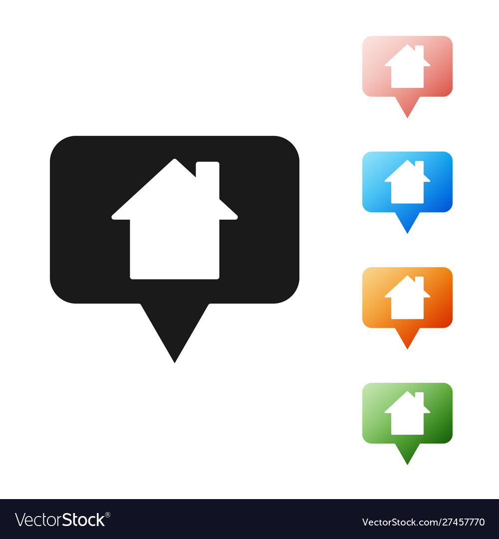 Black map pointer with house icon isolated vector image Black map pointer with house icon isolated