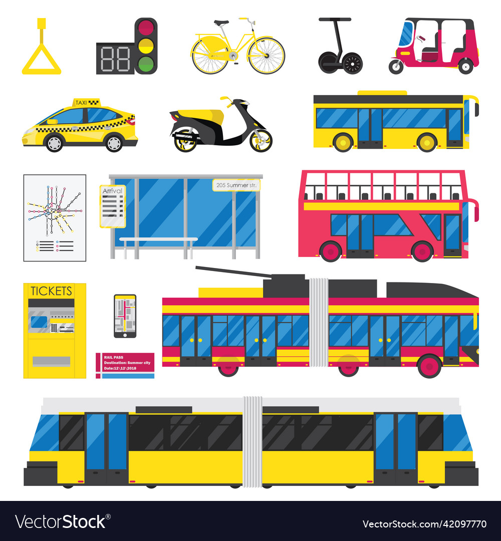 City transport flat icons set isolated Royalty Free Vector