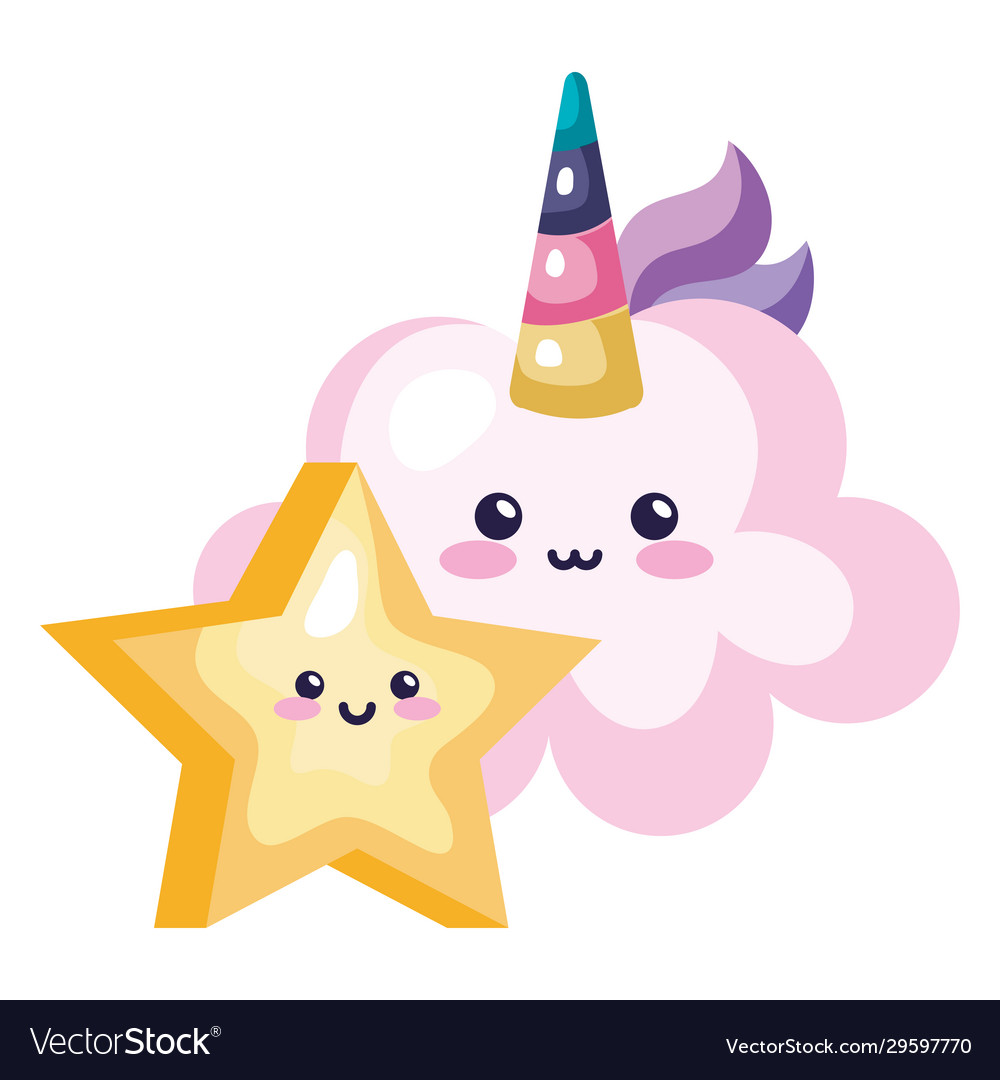 Cute cloud unicorn with star kawaii style icon