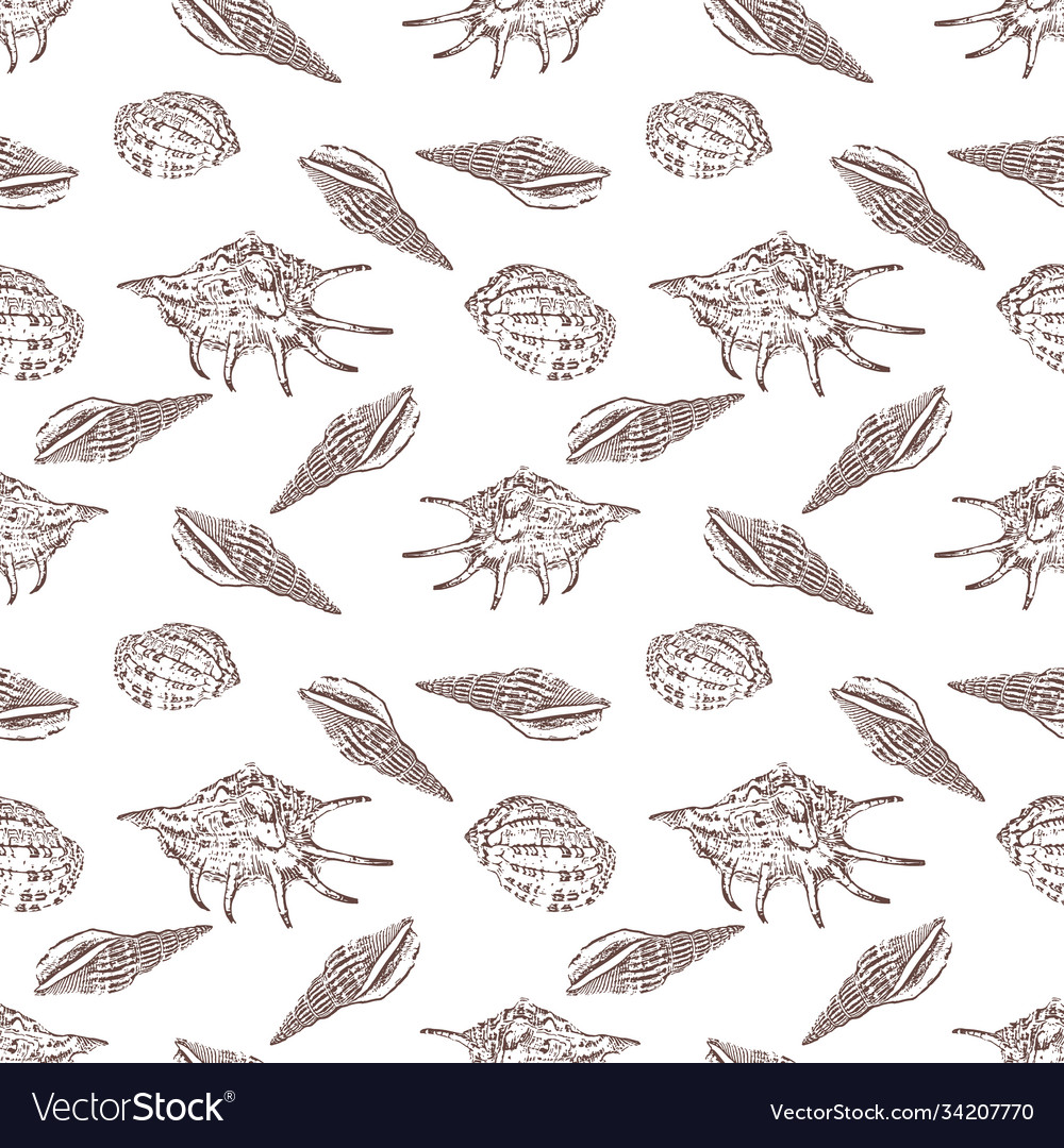 Doodle shellfish seamless pattern isolated