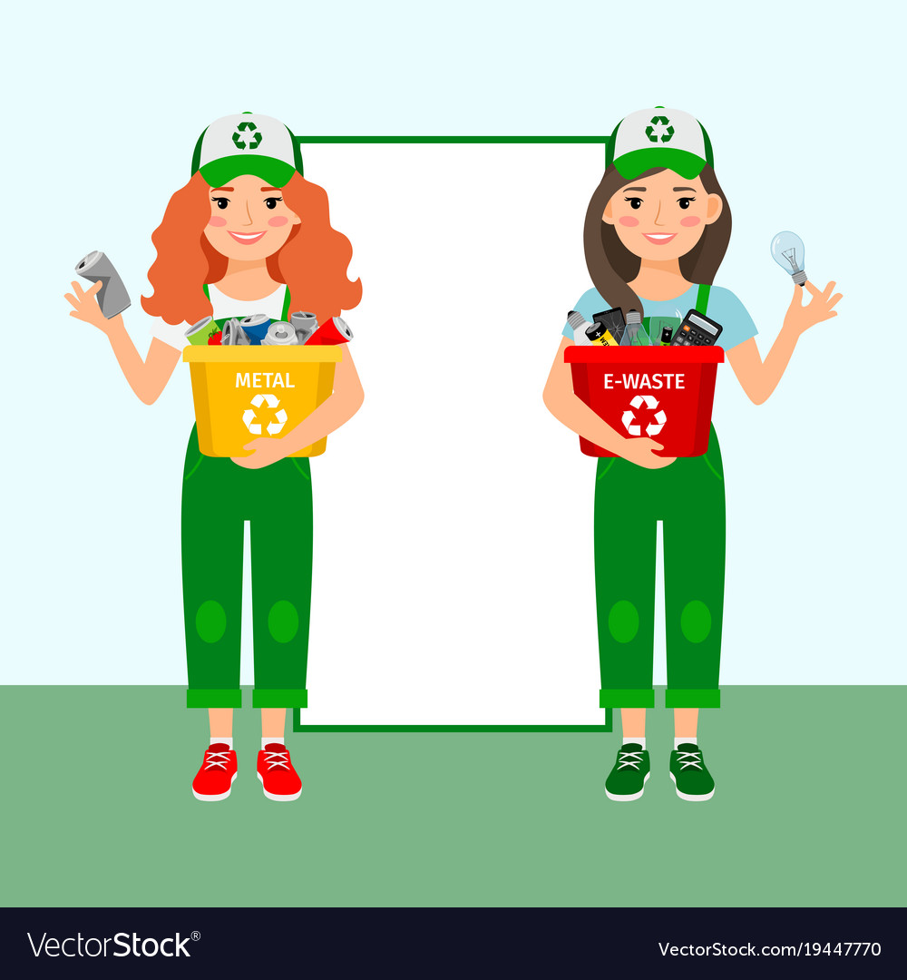 Girls learning recycle trash Royalty Free Vector Image