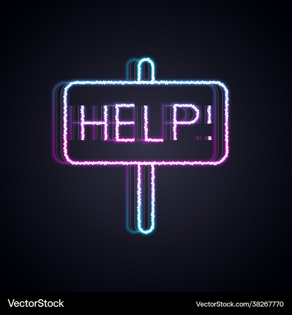 Glowing neon line help icon isolated on black Vector Image