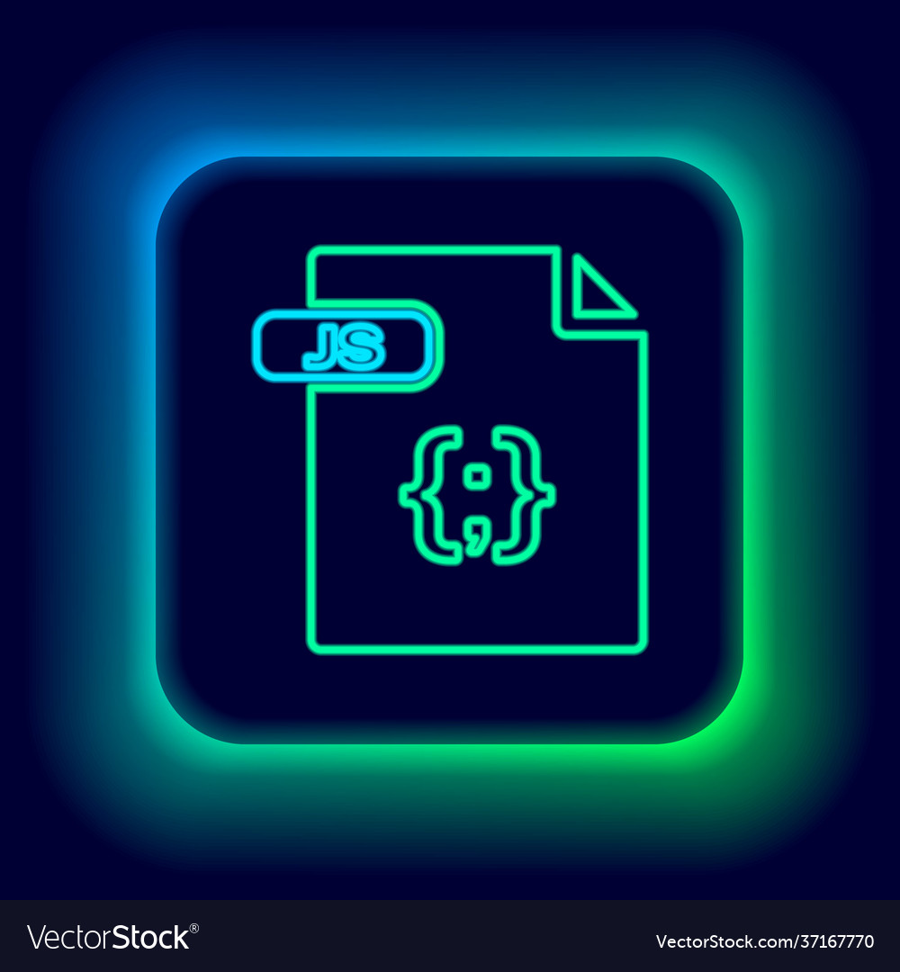 Glowing neon line js file document download vector image Glowing neon line js file document download