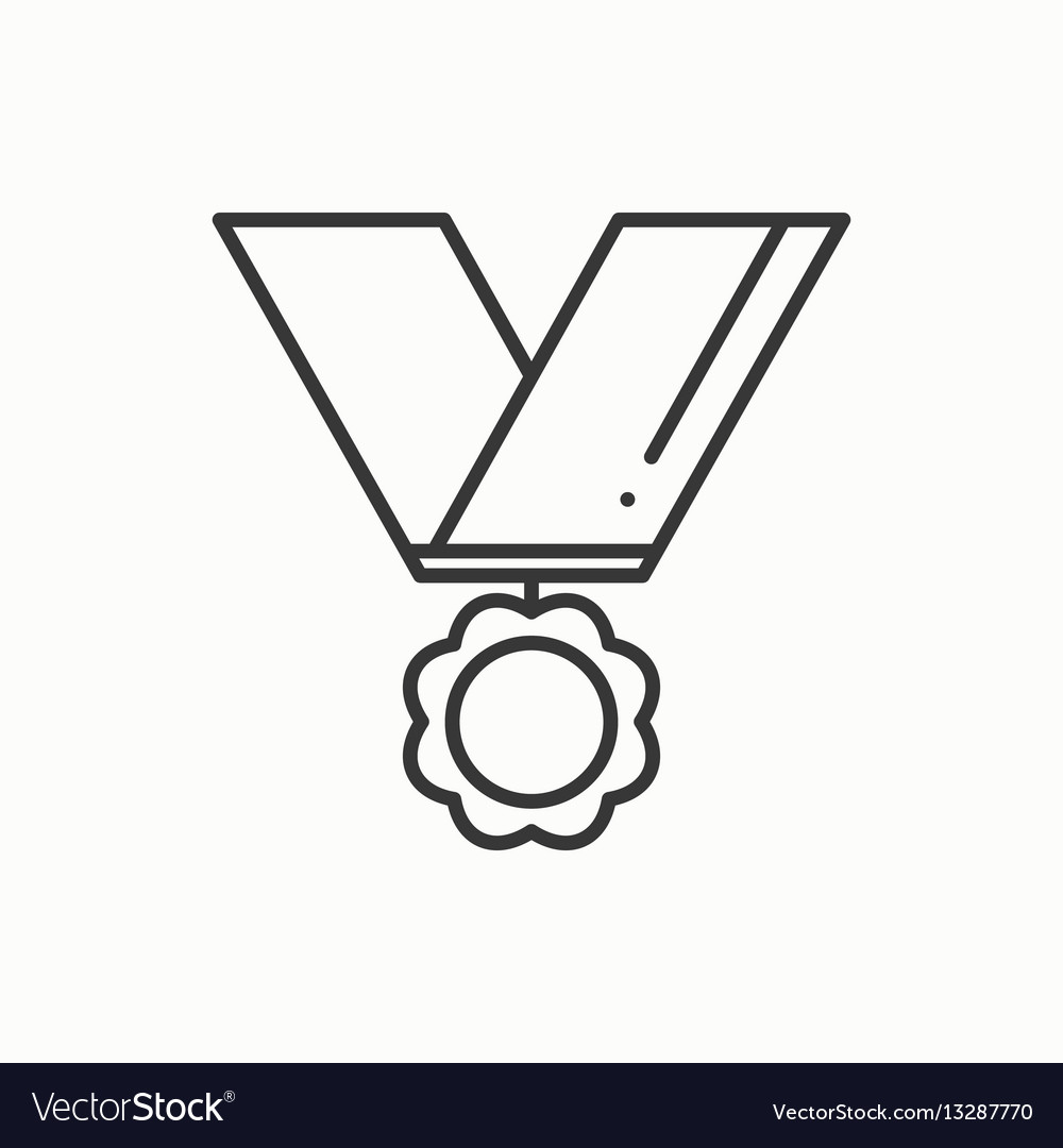 Gold medal award with ribbon winner line thin