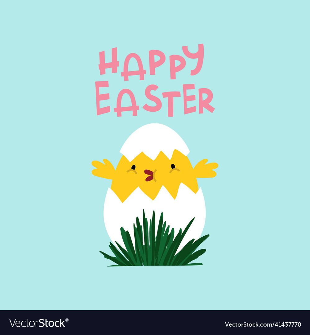 Happy easter greeting card with cute chicken Vector Image