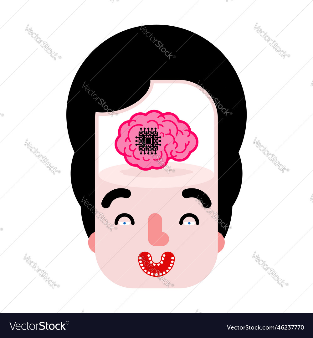 Neuralink chip in brain microchip head vector image Neuralink chip in brain microchip head
