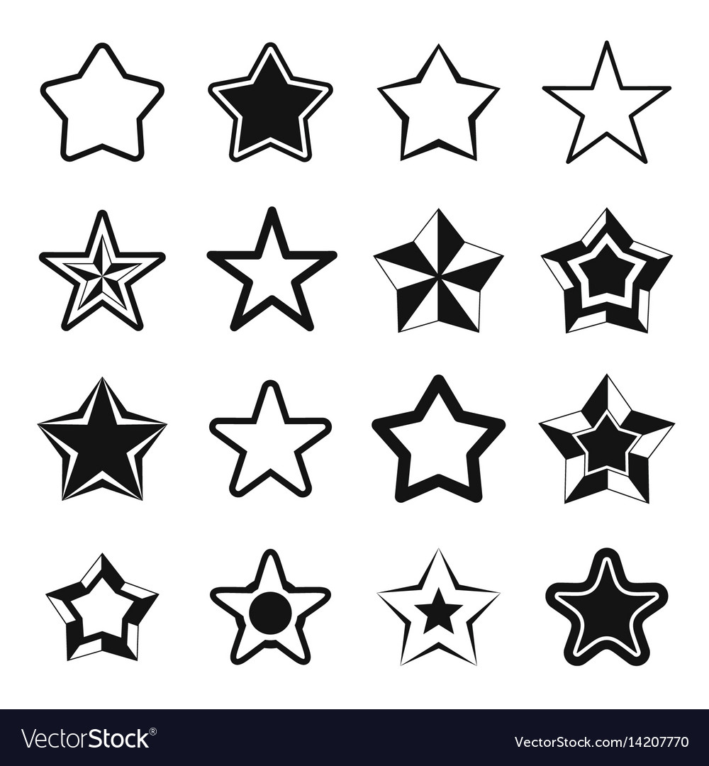 Set flat black silhouette star icons