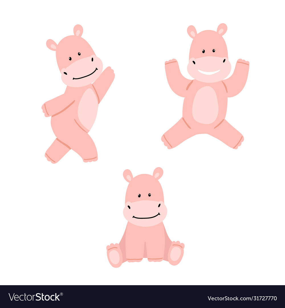 Set with funny pink hippos