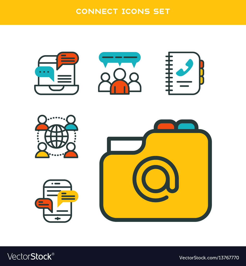 Thin lines connection icons outline set of big vector image Thin lines connection icons outline set of big
