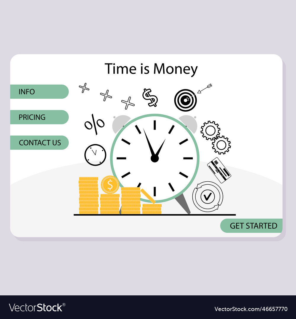 Time is money landing web page with clock