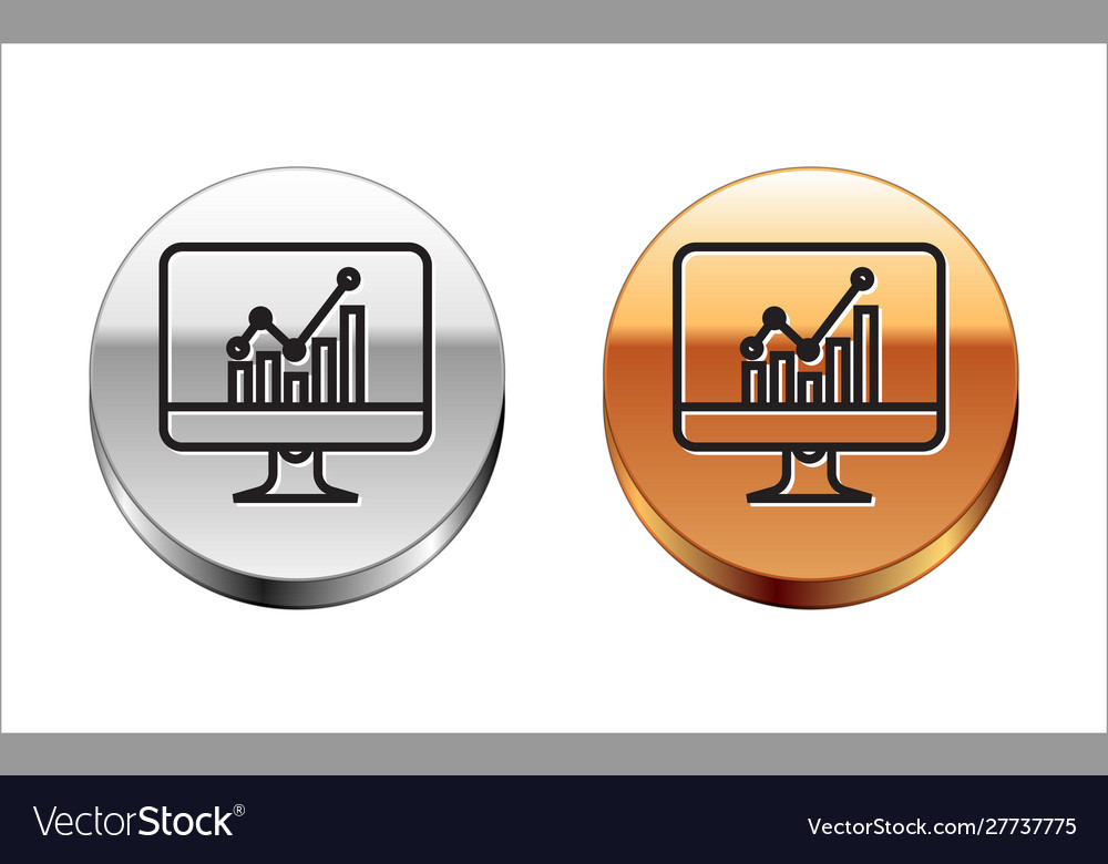 Black Line Computermonitor mit Diagramm-Diagramm-Symbol