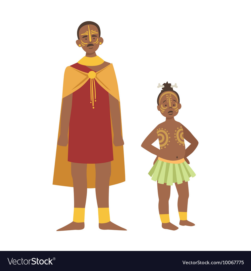 Chief and his son in skirt from african native Vector Image