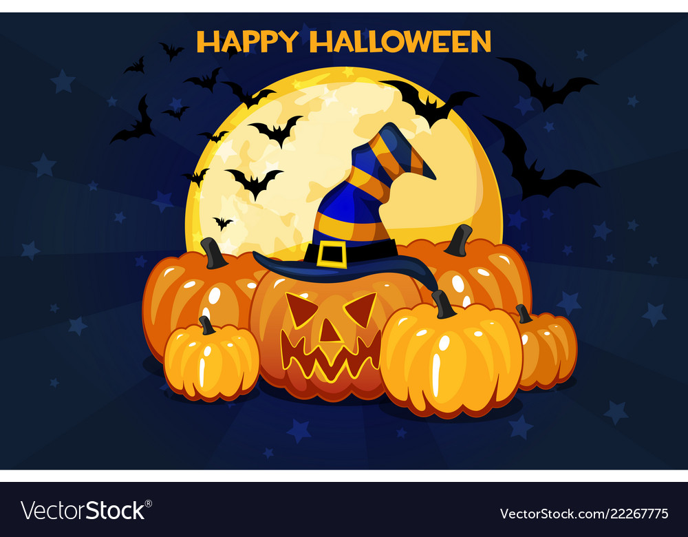 Funny cartoon halloween pumpkins and moon