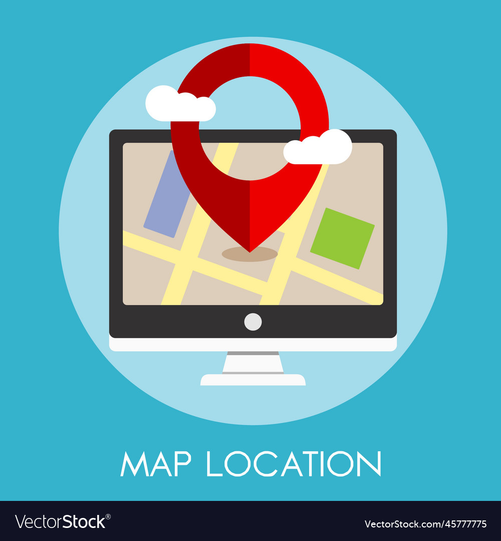 Map location with laptop computer screen street