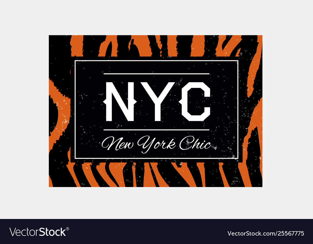 Nyc slogan typography on zebra or tiger pattern vector image Nyc slogan typography on zebra or tiger pattern