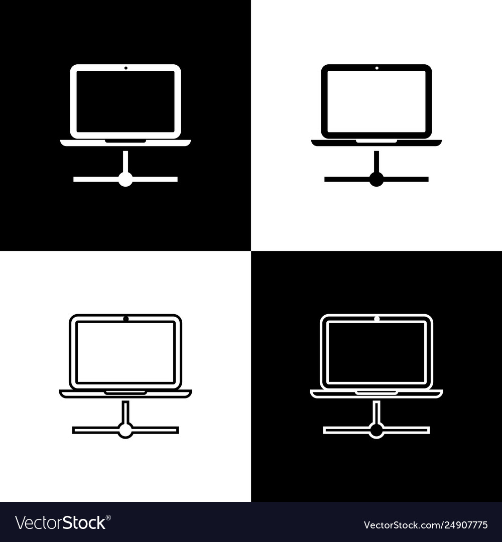 Set computer network icons isolated on black Vector Image Set computer network icons isolated on black