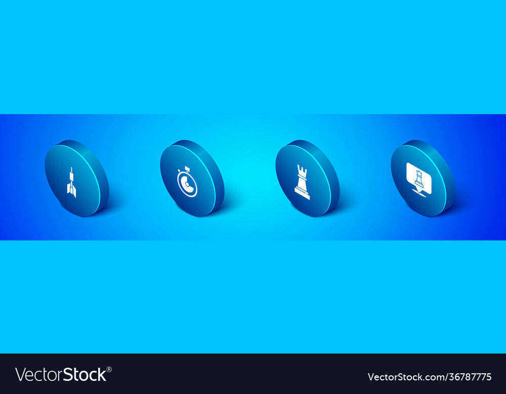 Set isometric dart arrow chess and stopwatch vector image Set isometric dart arrow chess and stopwatch