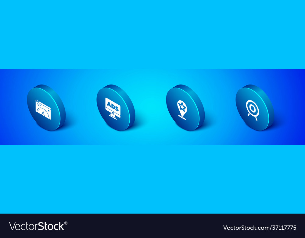 Set isometric website statistic map pointer vector image Set isometric website statistic map pointer