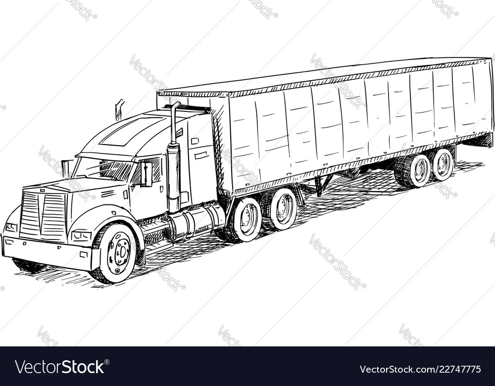 Sketch drawing truck Royalty Free Vector Image