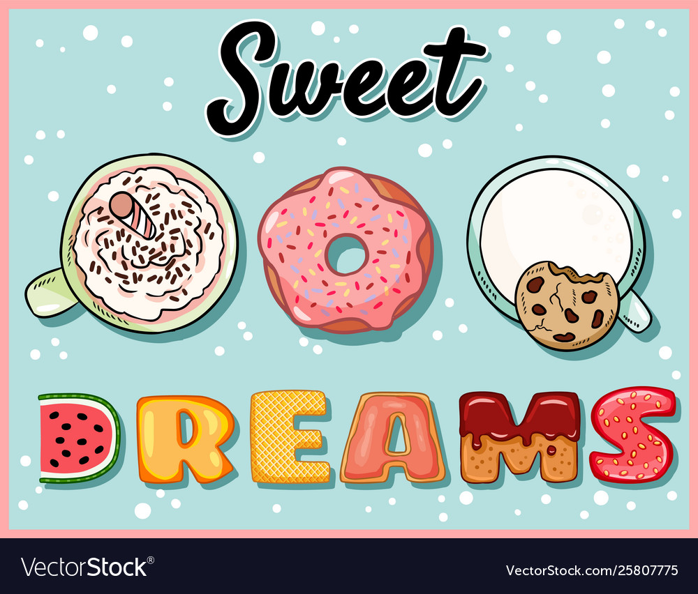 Sweet dreams cute funny postcard with cups Vector Image