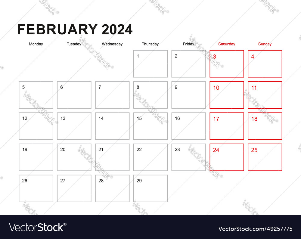 Wall planner for february 2024 in english Vector Image