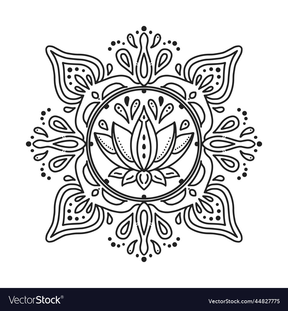 Watercolor mandala lotus flower drawing Royalty Free Vector