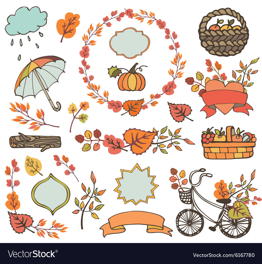 Autumn Leaves Branchesplant Harvest Decorations Vector Image