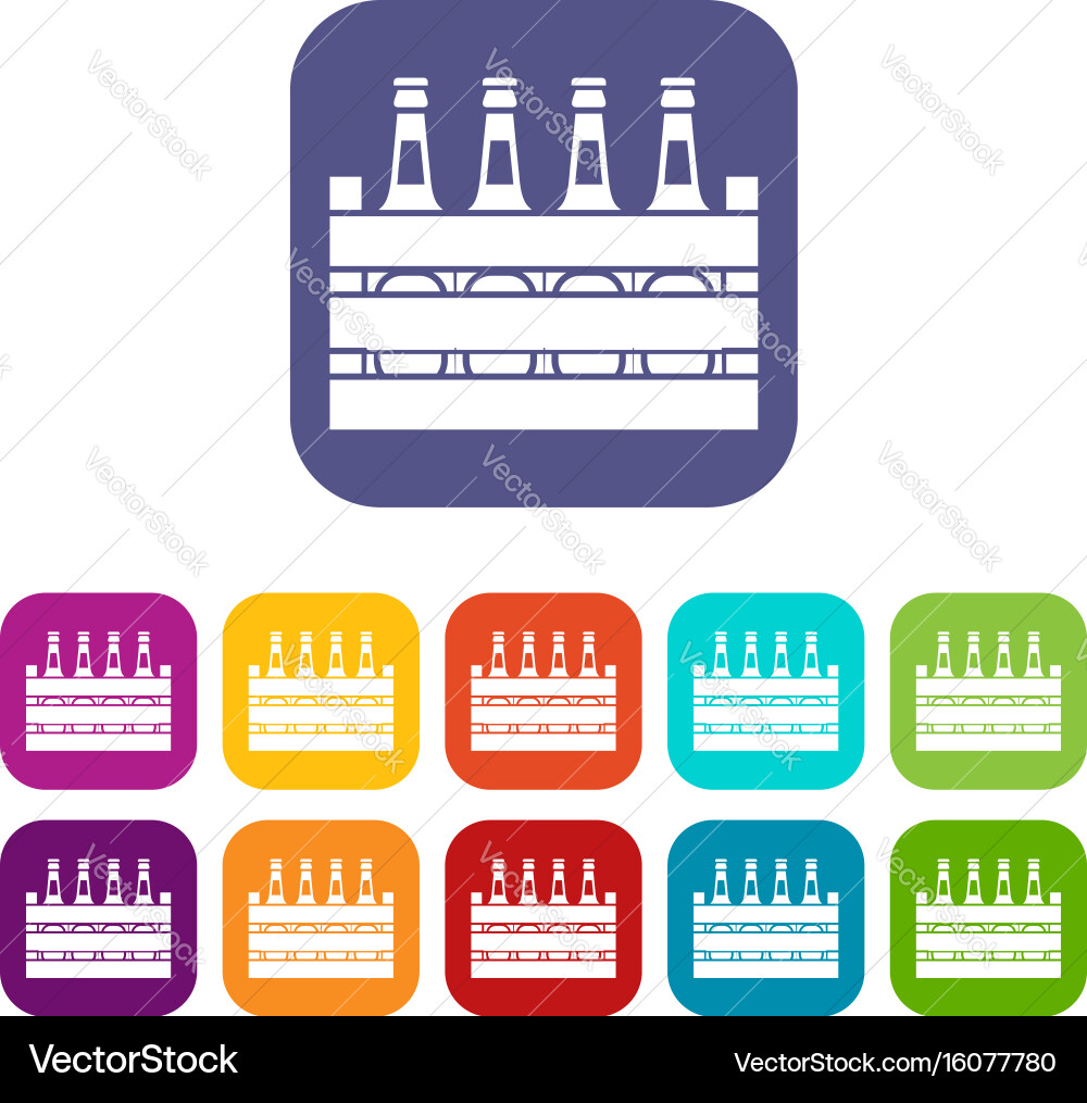 Beer wooden box icons set Royalty Free Vector Image