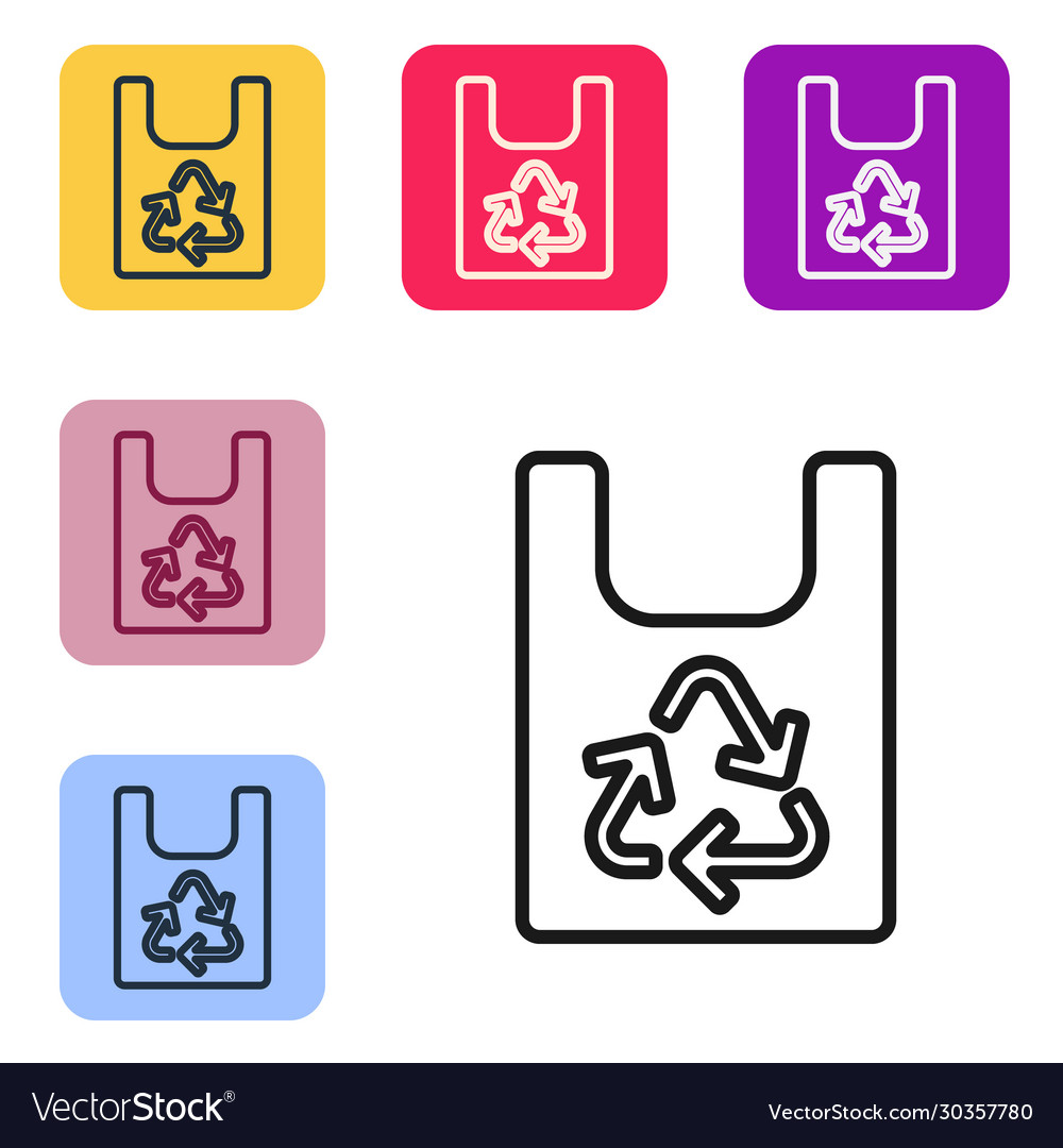 Black line plastic bag with recycle icon isolated Vector Image