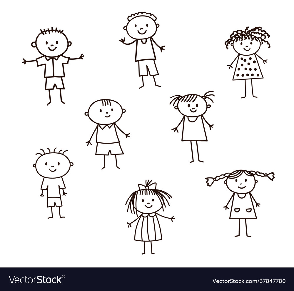 Cute boys and girls in doodle style Royalty Free Vector