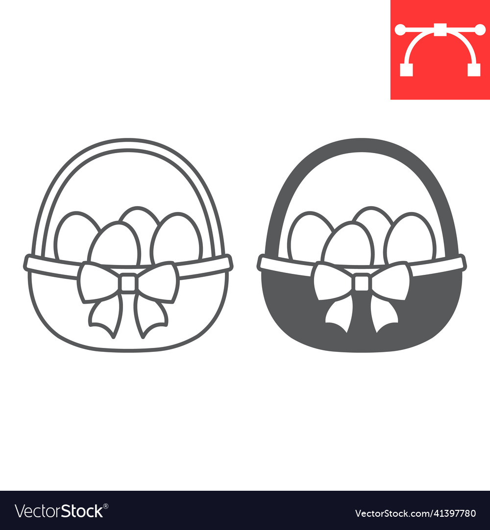 Easter eggs in basket line and glyph icon