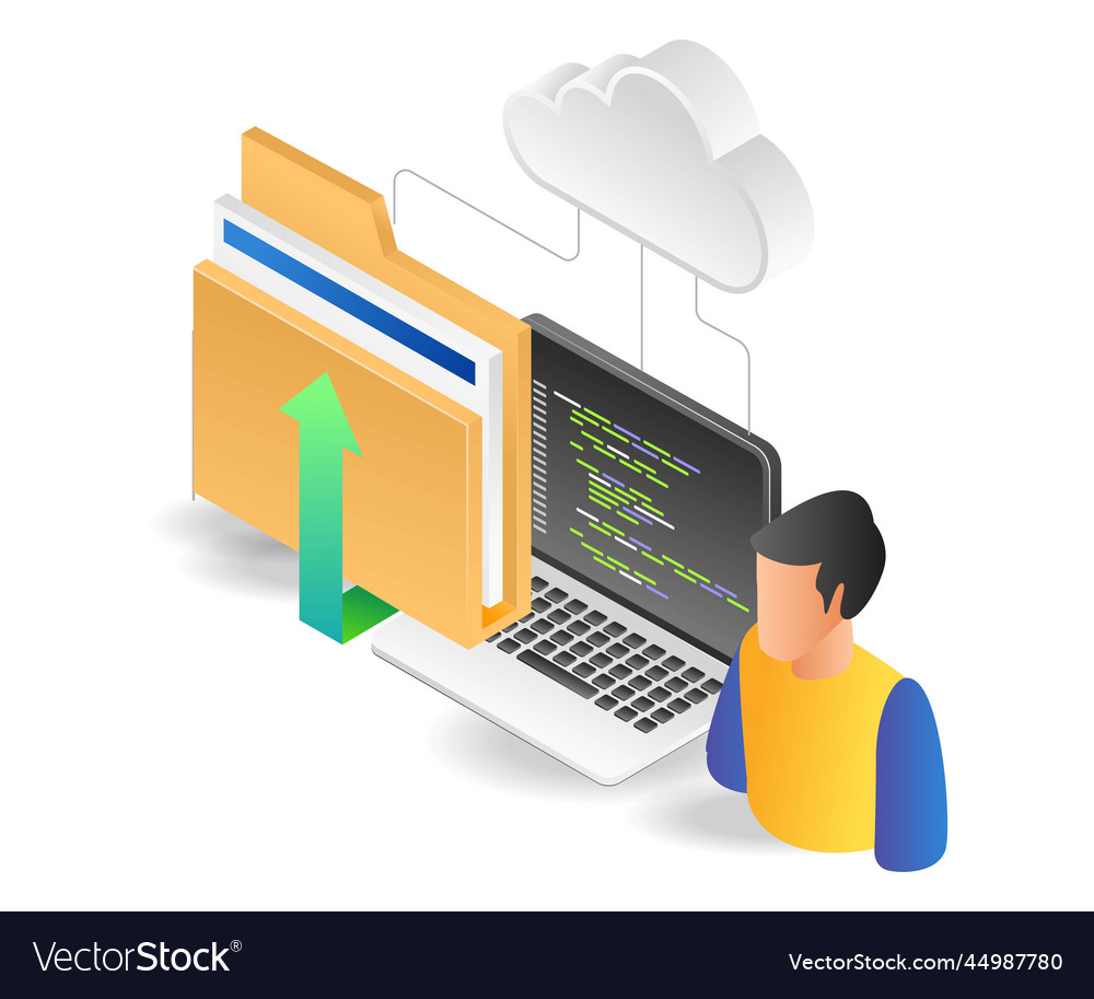 Flat concept isometric cloud server program data