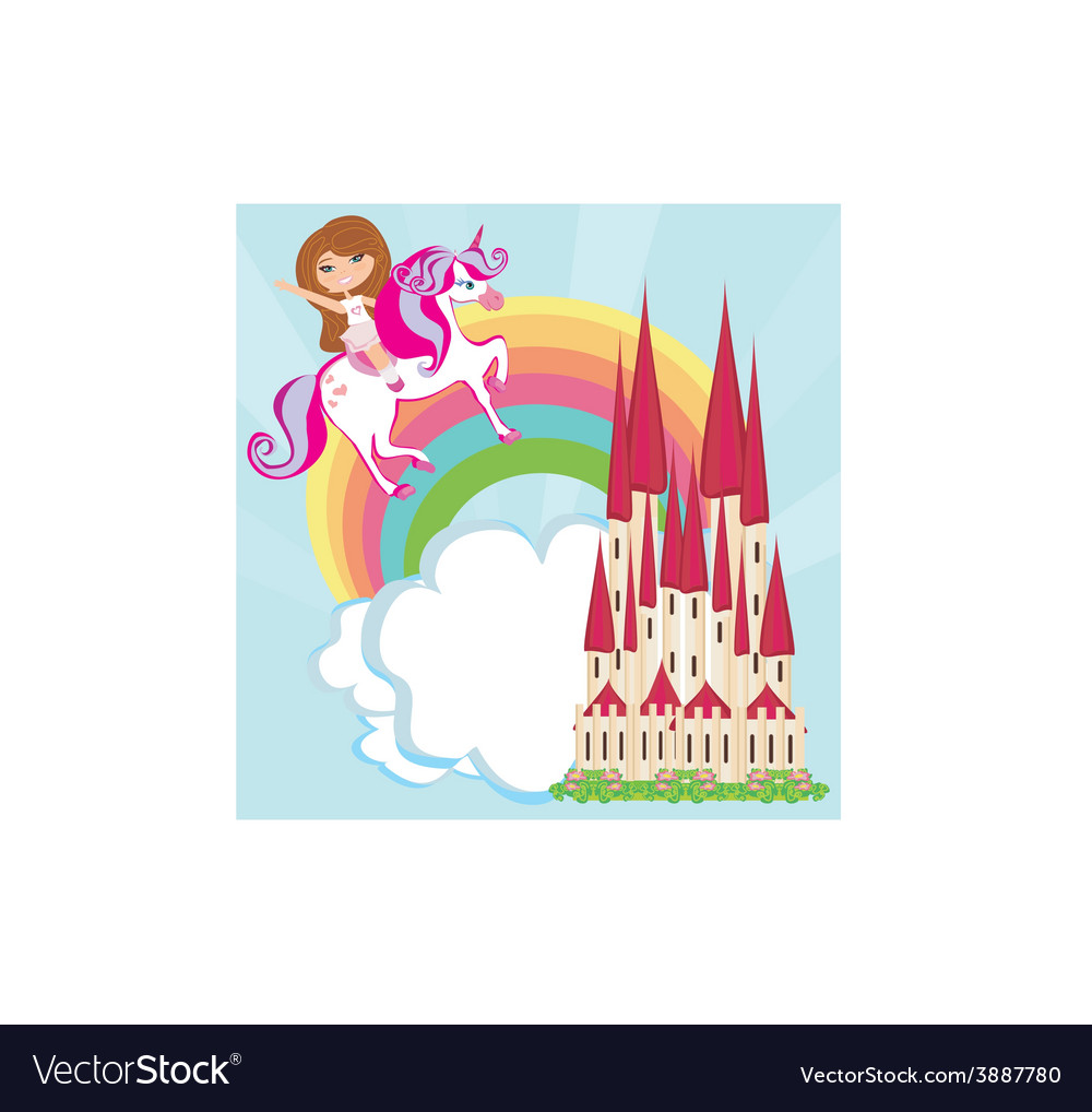 On A Unicorn Flying Rainbow Royalty Free Vector On A Unicorn Flying Rainbow Vector Image