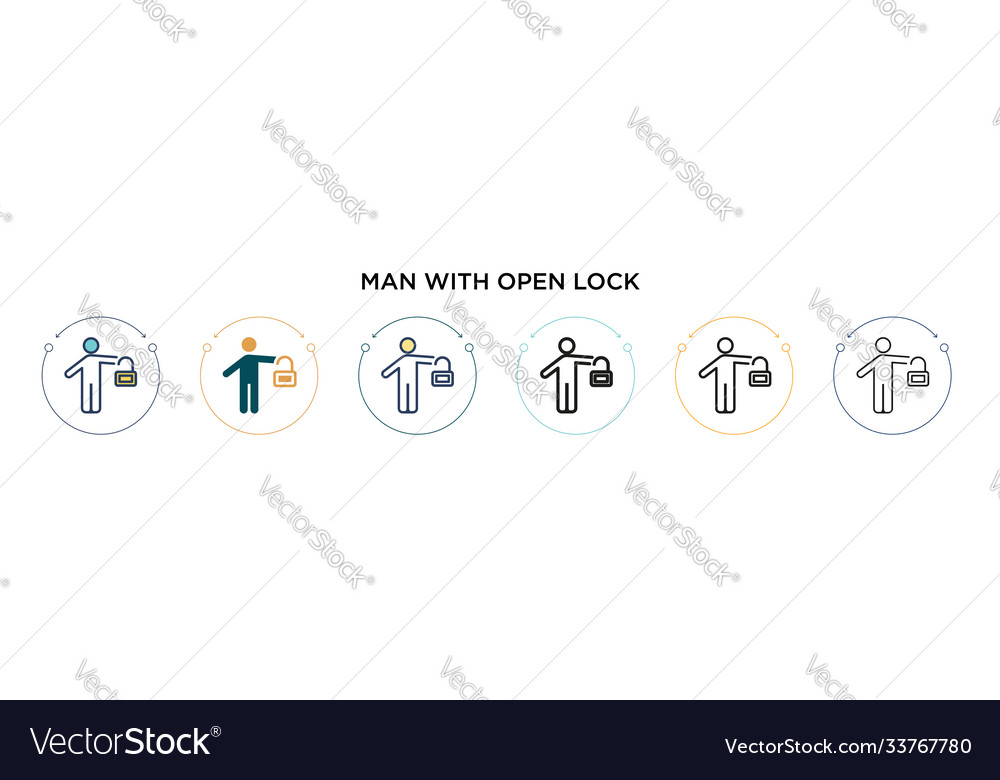 Man with open lock icon in filled thin line