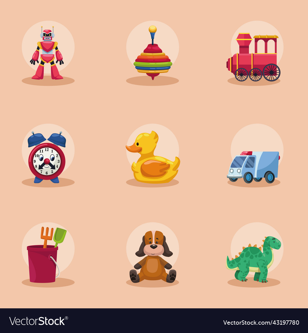 Neun Kinder Spielzeug Icons