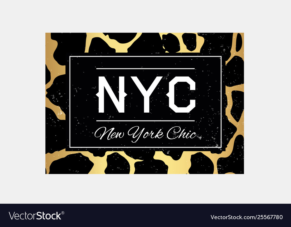 Nyc slogan typography on leopard pattern